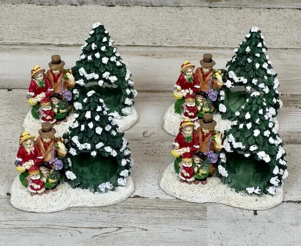 Vintage Christmas Carolers Napkin Holder Resin Snowy Trees Holiday Table Decor